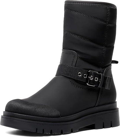 DREAM PAIRS Women's Snow Boots, Smooth PU Thick Sole with Strap Trim on The RIST