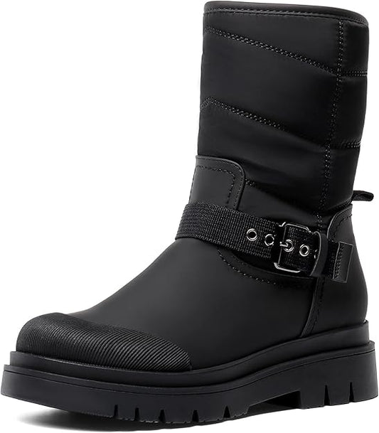 DREAM PAIRS Women's Snow Boots, Smooth PU Thick Sole with Strap Trim on The RIST