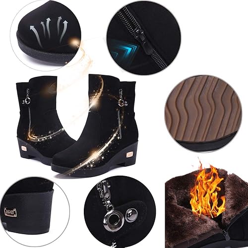 Womens Winter Boots Winter Boots Snow Boots Suede Winter Boots Warm Slip On Booties Lined Wedge Heel Shoes