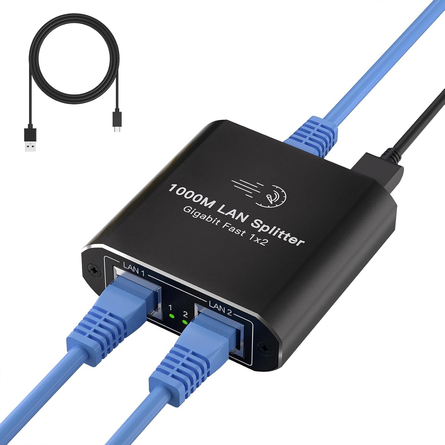 Ethernet Splitter 1 to 2 High Speed Network Switch 1000Mbps Gigabit Network