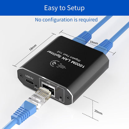 Ethernet Splitter 1 to 2 High Speed Network Switch 1000Mbps Gigabit Network