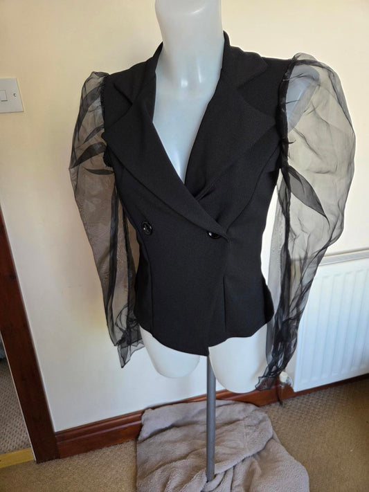 Size 10 Black Blazer with sheer long sleeve 2049