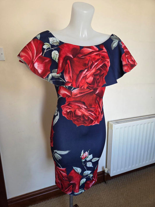dark blue lovely summer midi length dress with a flower pattern  2134