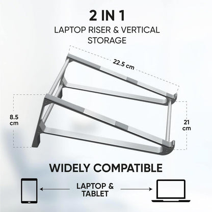 2 In 1 Laptop stand Riser Vertical Storage Aluminium and Ergonomically Designed