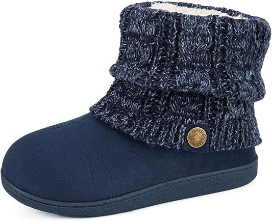 FamilyFairy Women's Woolen Yarn Knit Bootie Slippers Cute Plush Fleece Memory Foam House Shoes 2247
