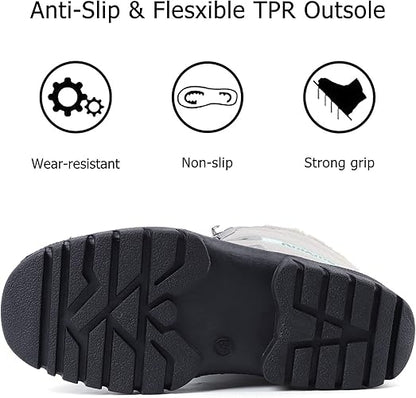 Knixmax Women's Men's Snow Boots Mucker Winter Shoes Waterproof Soles, Fur Lined, Stable Yard Boots, Lace-Up, Horse Riding, Hunting, Outdoor Walking