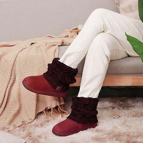 FamilyFairy Women's Woolen Yarn Knit Bootie Slippers Cute Plush Fleece Memory Foam House Shoes 2247