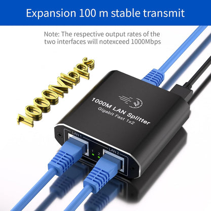 Ethernet Splitter 1 to 2 High Speed Network Switch 1000Mbps Gigabit Network