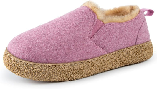 MERRIMAC Women's Faux Felt Slippers Closed-back Warm Comfy Non-slip Memory Foam Indoor House Shoes with Elastic Gores size 7-8