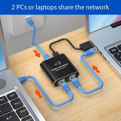 Ethernet Splitter 1 to 2 High Speed Network Switch 1000Mbps Gigabit Network