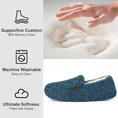 LongBay Women's Fuzzy Full Slippers Memory Foam Warm Winter House Shoes for Ladies Anti-Slip Indoor Rubber Sole