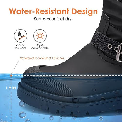DREAM PAIRS Women's Snow Boots, Smooth PU Thick Sole with Strap Trim on The RIST