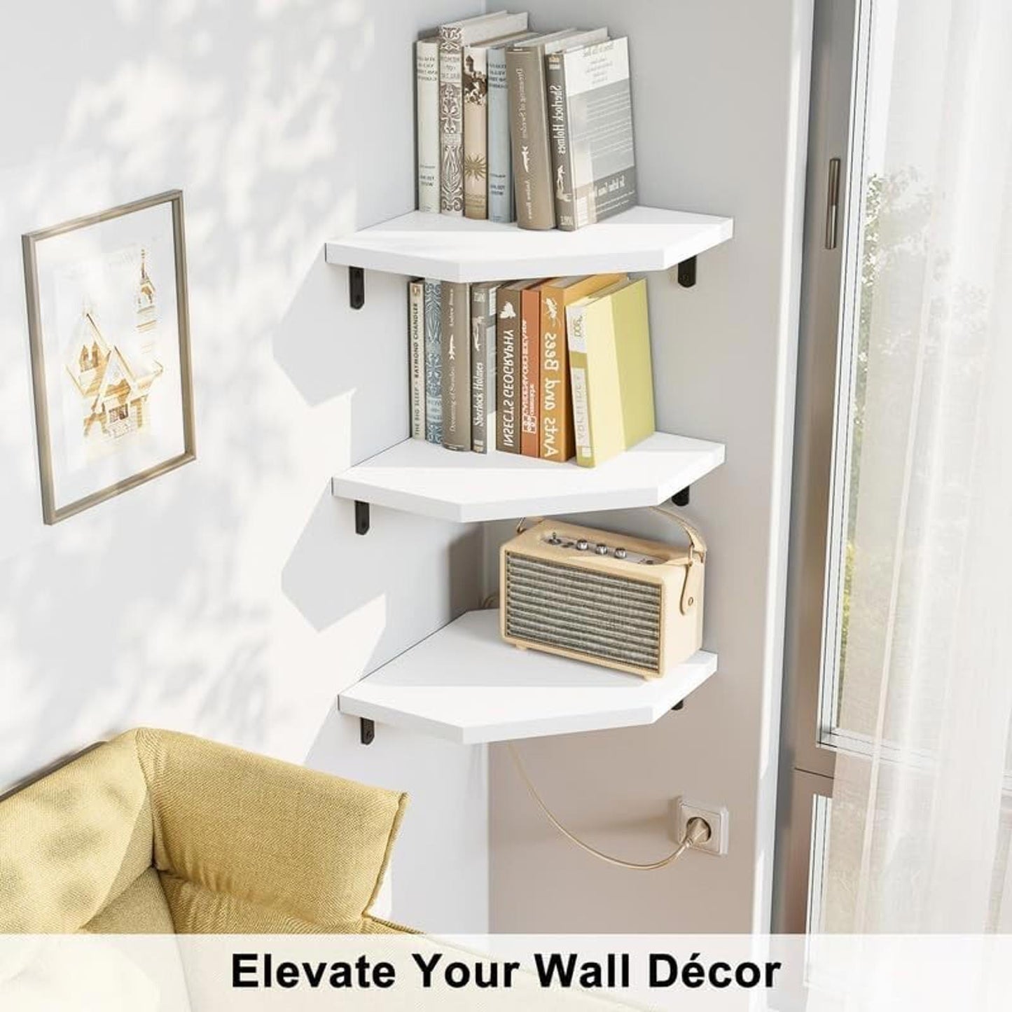 Alsonerbay - White Corner Wall Shelf, Set of 3, Space Saving, Lightweight, New