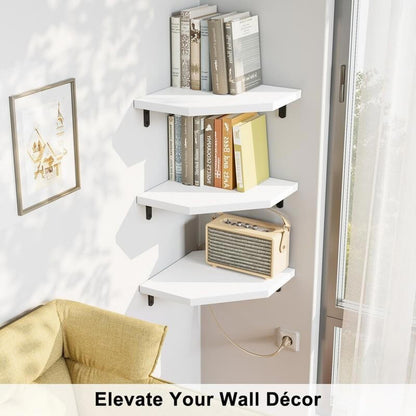 Alsonerbay - White Corner Wall Shelf, Set of 3, Space Saving, Lightweight, New