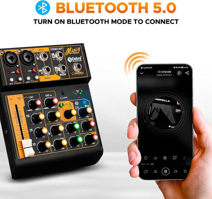 Audio Mixer Mini4 Professional Sound  Streaming,4 Channel Bluetooth 48V