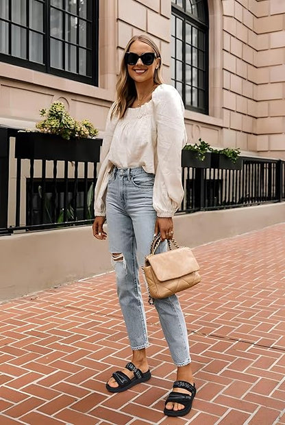 KuaiLu Womens Fashion Orthotic Slides Ladies Athletic Thick Cushion Recovery Sandals Adjustable Strap Slip On Walking Sandles With Comfortable Plantar Fasciitis Arch Support