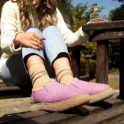 MERRIMAC Women's Faux Felt Slippers Closed-back Warm Comfy Non-slip Memory Foam Indoor House Shoes with Elastic Gores size 7-8