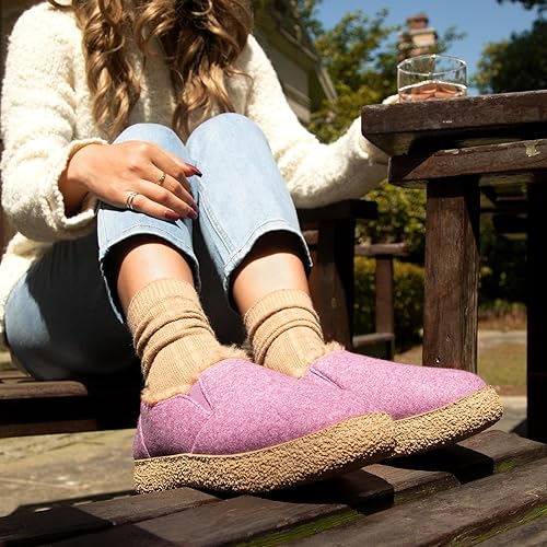 MERRIMAC Women's Faux Felt Slippers Closed-back Warm Comfy Non-slip Memory Foam Indoor House Shoes with Elastic Gores size 7-8