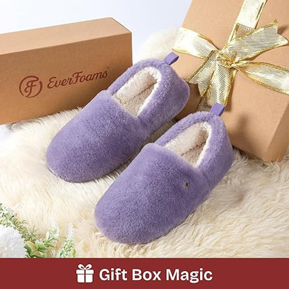 EverFoams Women's Closed-back Slippers Fuzzy Faux Wool Soft Lightweight Non-slip House Shoessize 5-6