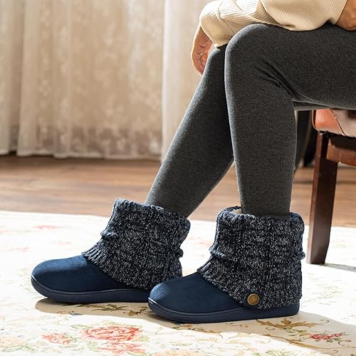 FamilyFairy Women's Woolen Yarn Knit Bootie Slippers Cute Plush Fleece Memory Foam House Shoes 2247