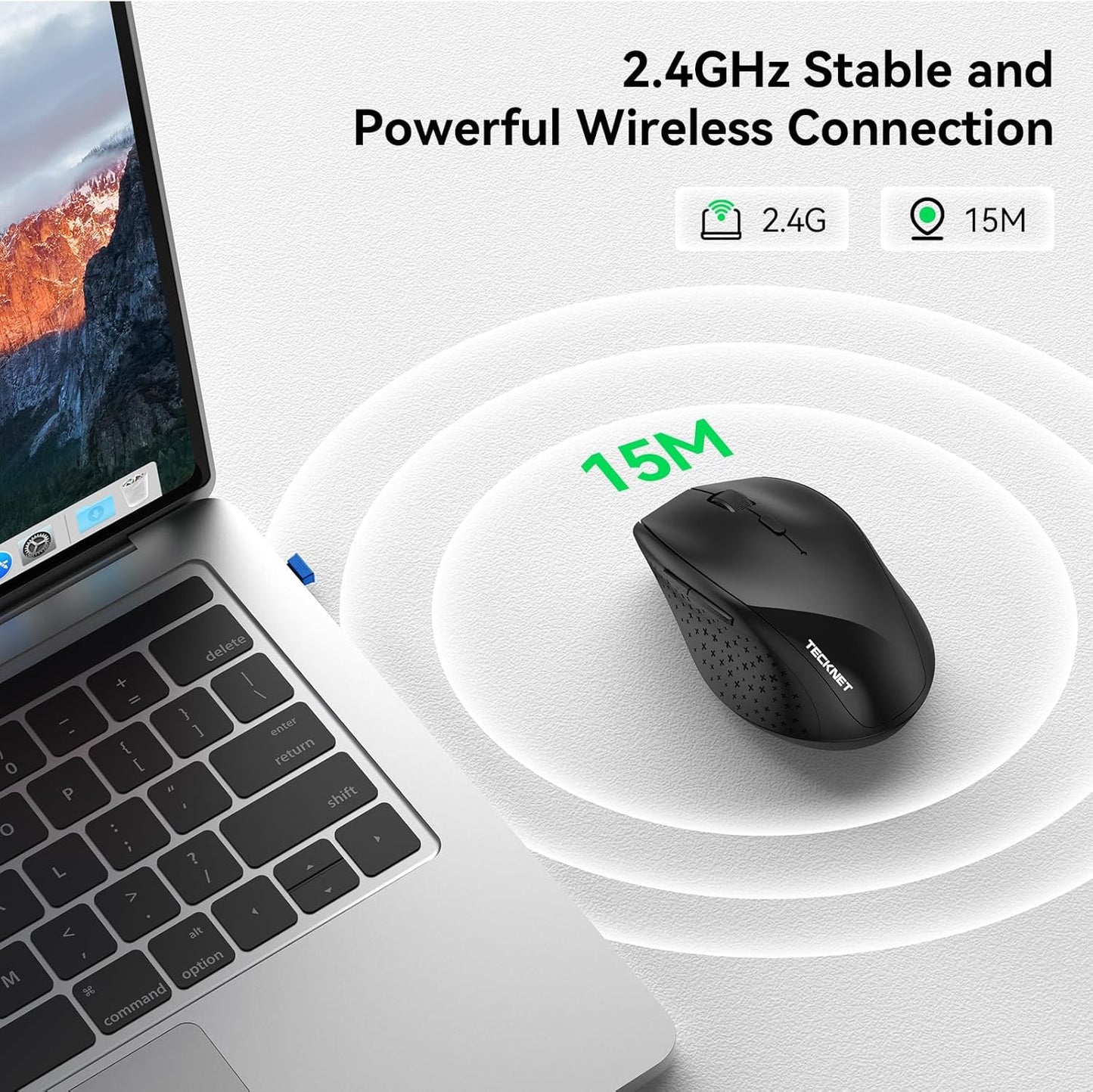 TECKNET 2.4G Wireless Mouse for Laptop, 4800 DPI Optical Computer Mice with 6 Adjustable Levels, 30 Months Long Battery Life Cordless Silent USB Mouse for Notebook, PC, Office Home Work