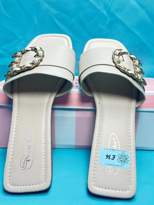 size 5 Woman's Open Toe Flats beige (naked) 1296