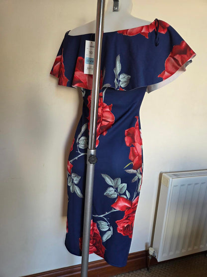 dark blue midi length dress with a flower pattern  2127