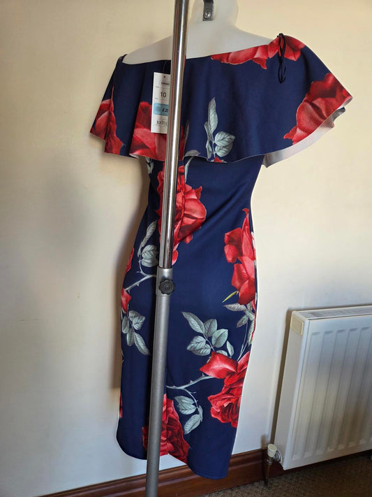 dark blue midi length dress with a flower pattern  2127