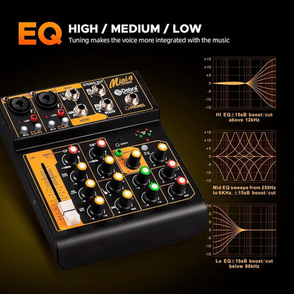 Audio Mixer Mini4 Professional Sound  Streaming,4 Channel Bluetooth 48V