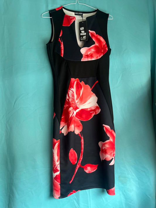 Black red flower dress 1230