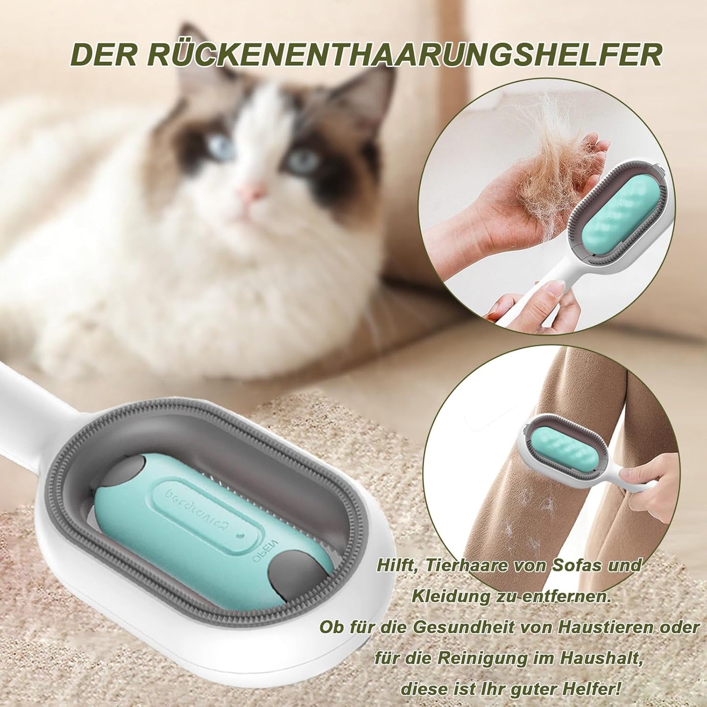 Pet Hair Removal Comb with Water Tank, Cat Brush, Dog Brush, Long Hair with Water Cleaning Brush for Pet Hair, Multifunctional Pet Hair Remover Brush, 3-in-1 (Long Hair, Blue Green)