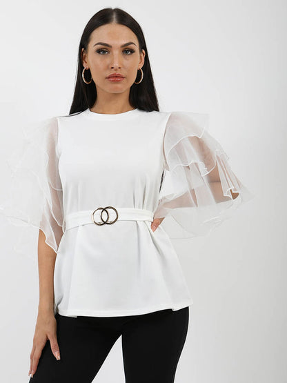 White top with frilly sleeves and belt 2110