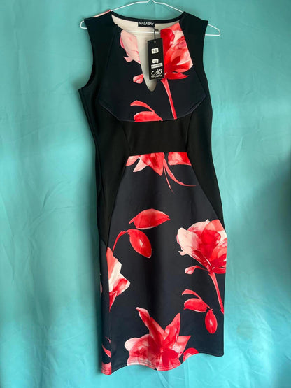 Black red flower dress 1228
