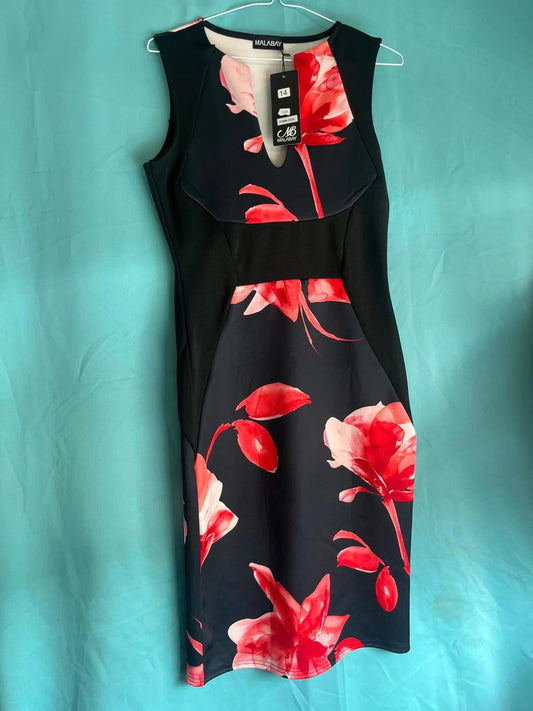 Black red flower dress 1228