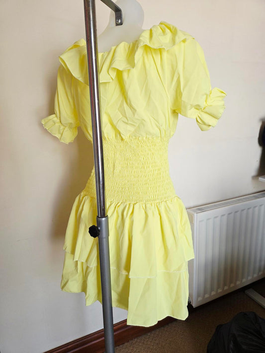 Yellow puffy layered electicated Dress 2066