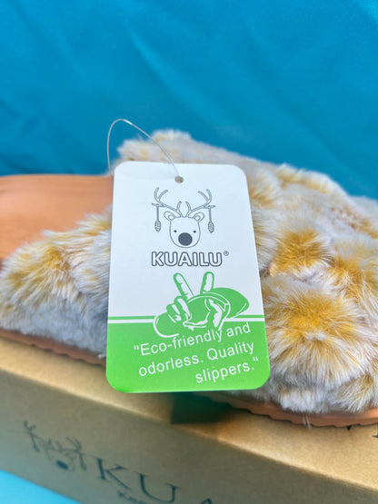 Women's Fluff Slippers Arch Support Platform Open Toe Faux Fur Sliders size 6 1412