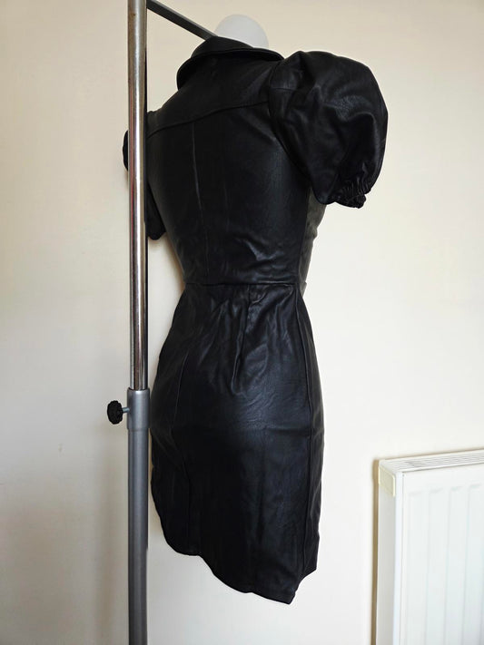 Leather look like press button black dress 2036