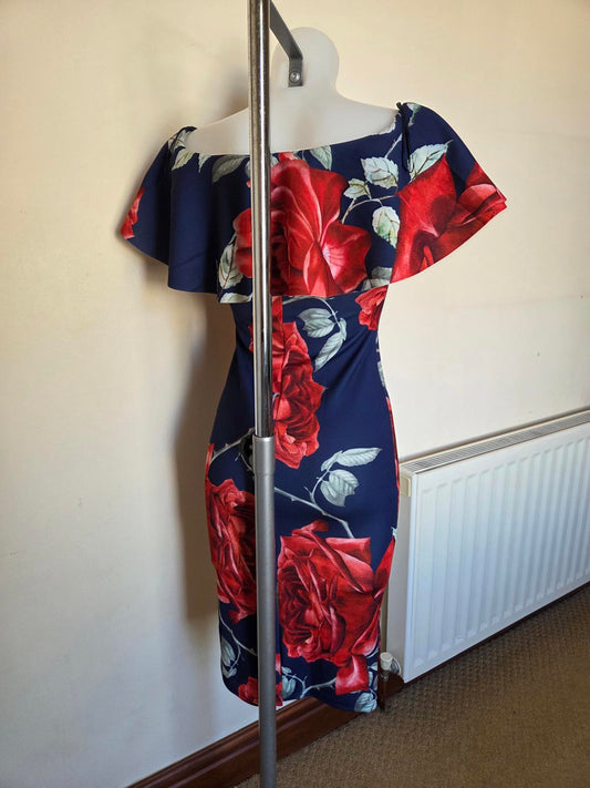 dark blue lovely summer midi length dress with a flower pattern  2134