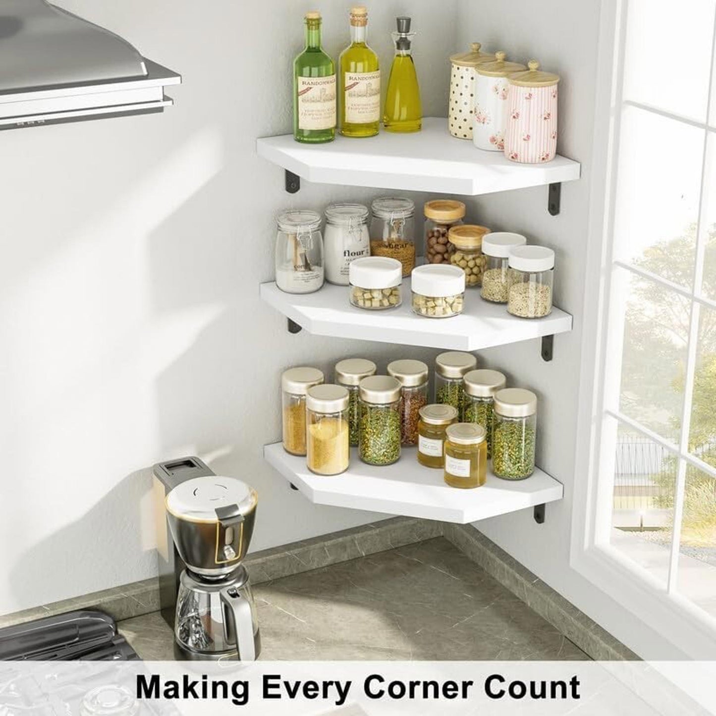 Alsonerbay - White Corner Wall Shelf, Set of 3, Space Saving, Lightweight, New