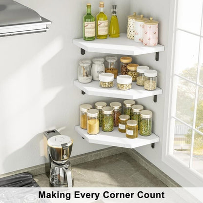 Alsonerbay - White Corner Wall Shelf, Set of 3, Space Saving, Lightweight, New