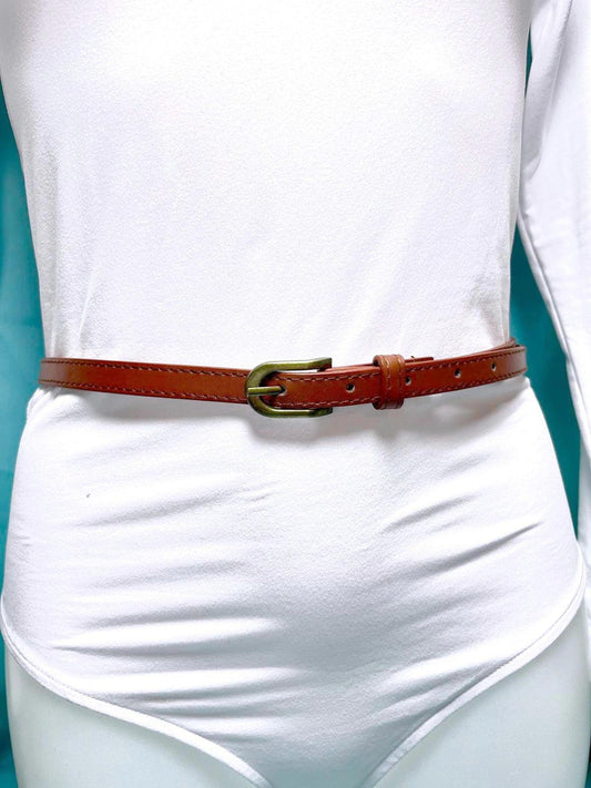 Woman's Thin Buckle Belt Light Brown Size 12 102cm long   1300