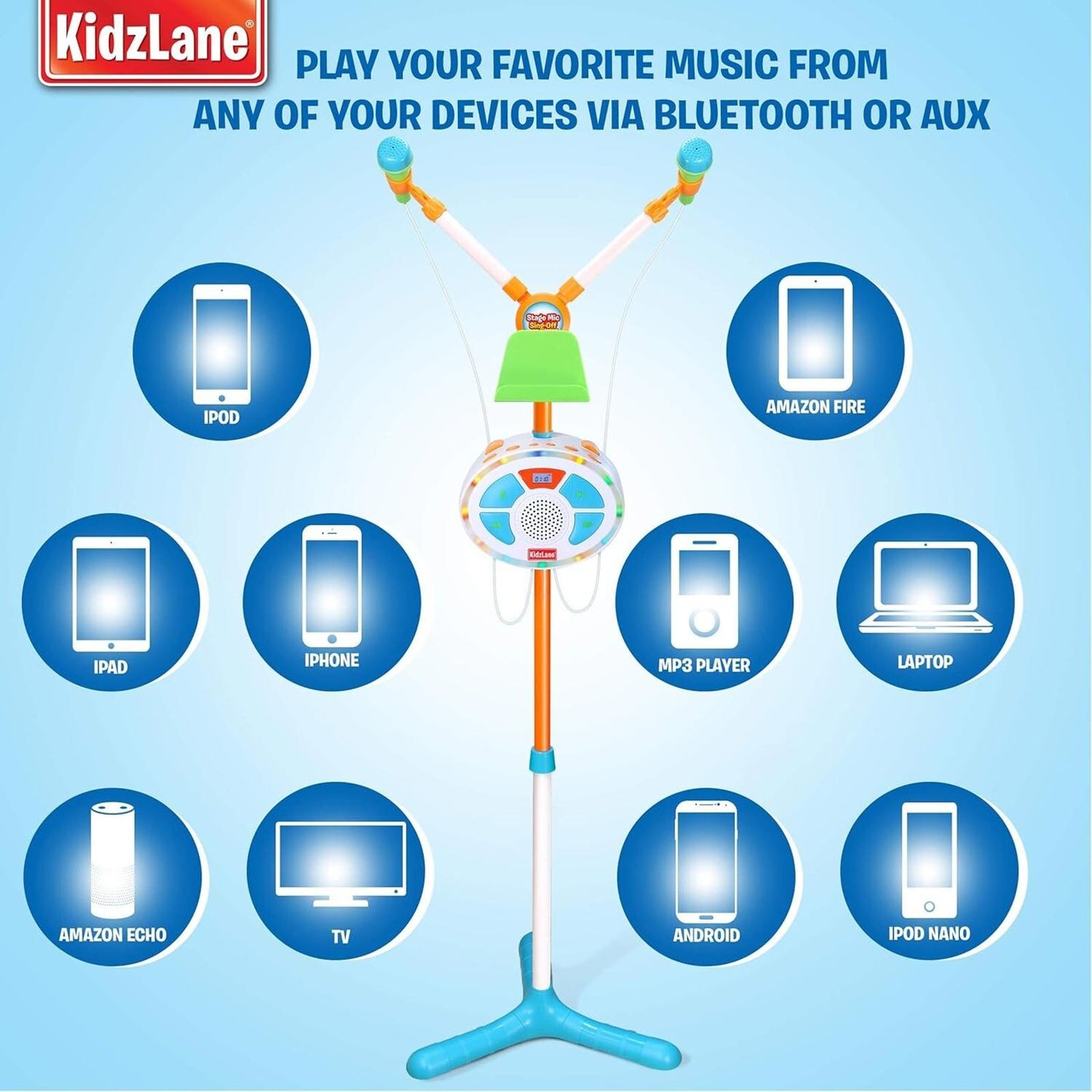 Kids Karaoke Machine Music Player +Two Mics Bluetooth LED Lights Sound Effects
