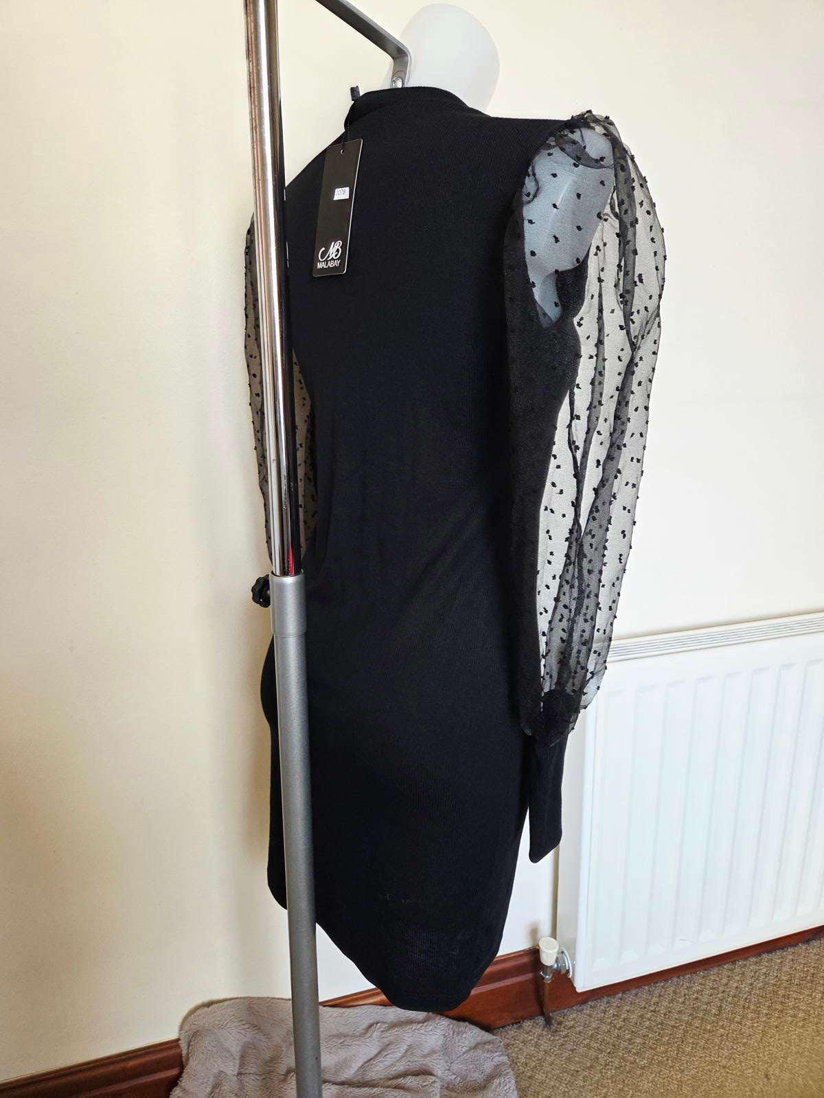 Size M Black Long Sleeve dress with lace patterned sleeves 2228