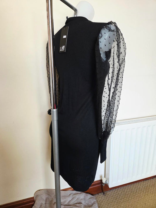 Size M Black Long Sleeve dress with lace patterned sleeves 2228