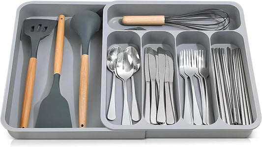 JSUOEO Cutlery Drawer Organiser, Grey, extendable, New, uk