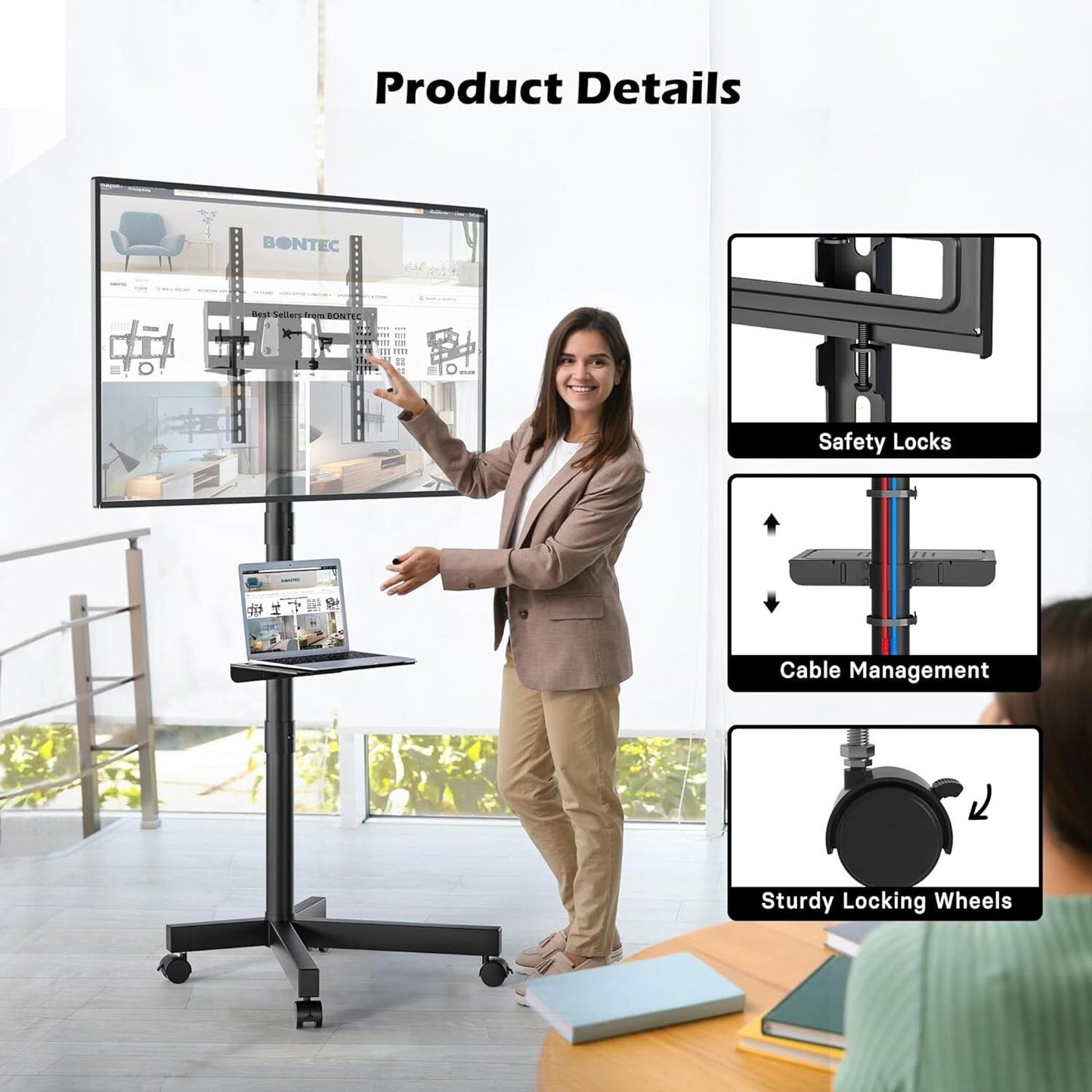 Mobile TV Stand on Wheels Tilt Rolling Up to 25KG VESA 400x400mm 23-60 inch