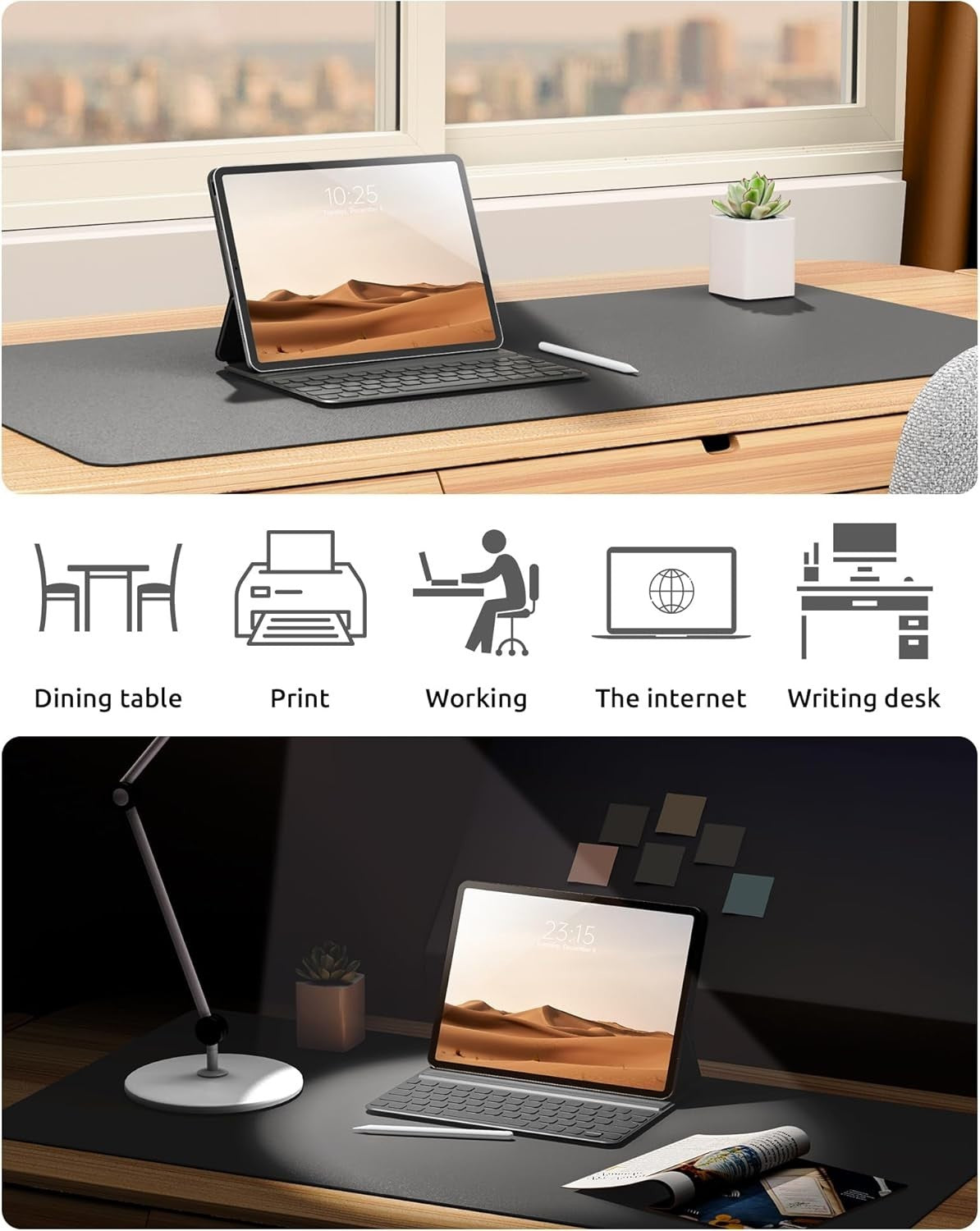 YSAGi PU Leather Desk Mat, Large Mouse Mat, Non-Slip Desk Pad Desk Protector Mat
