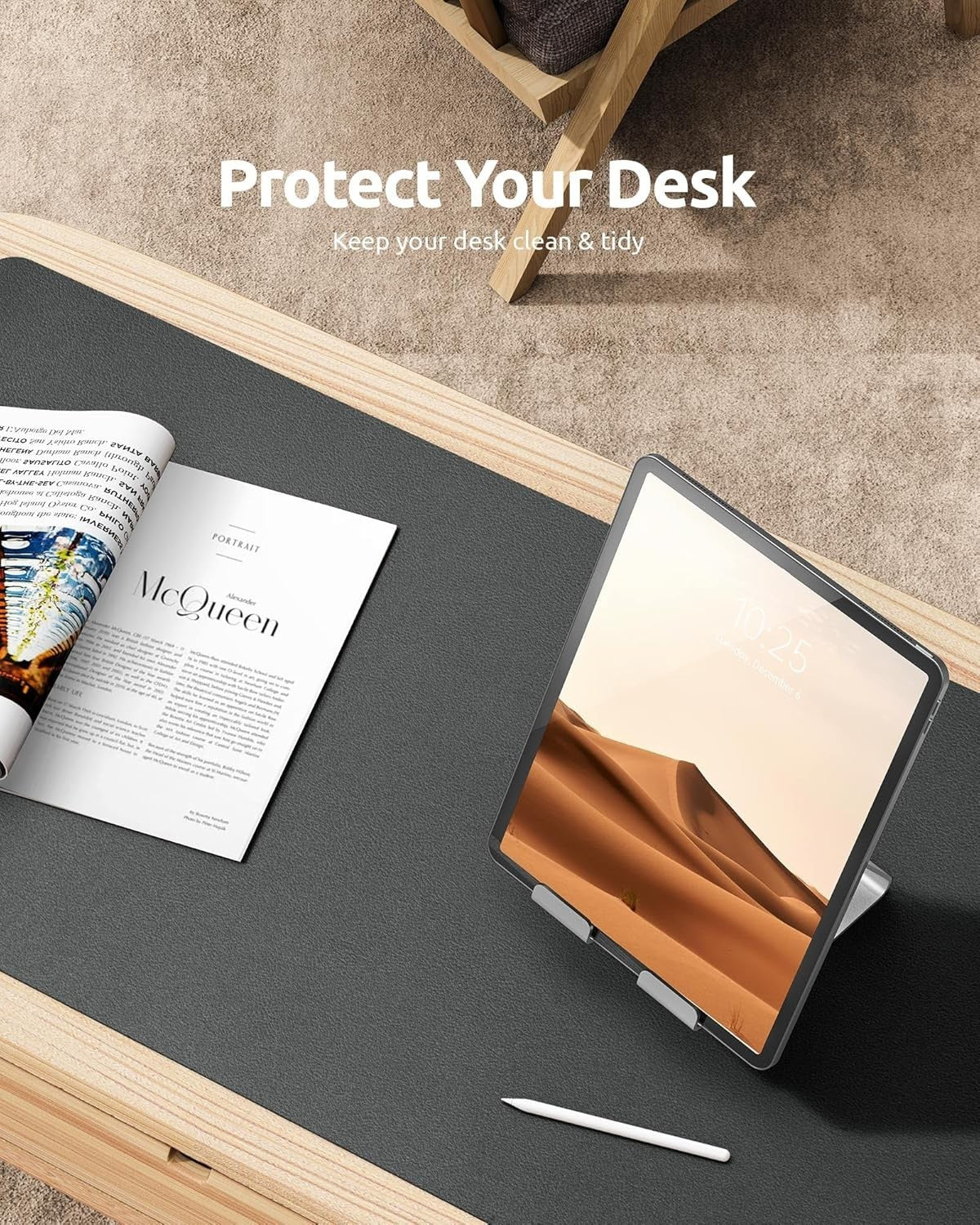 YSAGi PU Leather Desk Mat, Large Mouse Mat, Non-Slip Desk Pad Desk Protector Mat