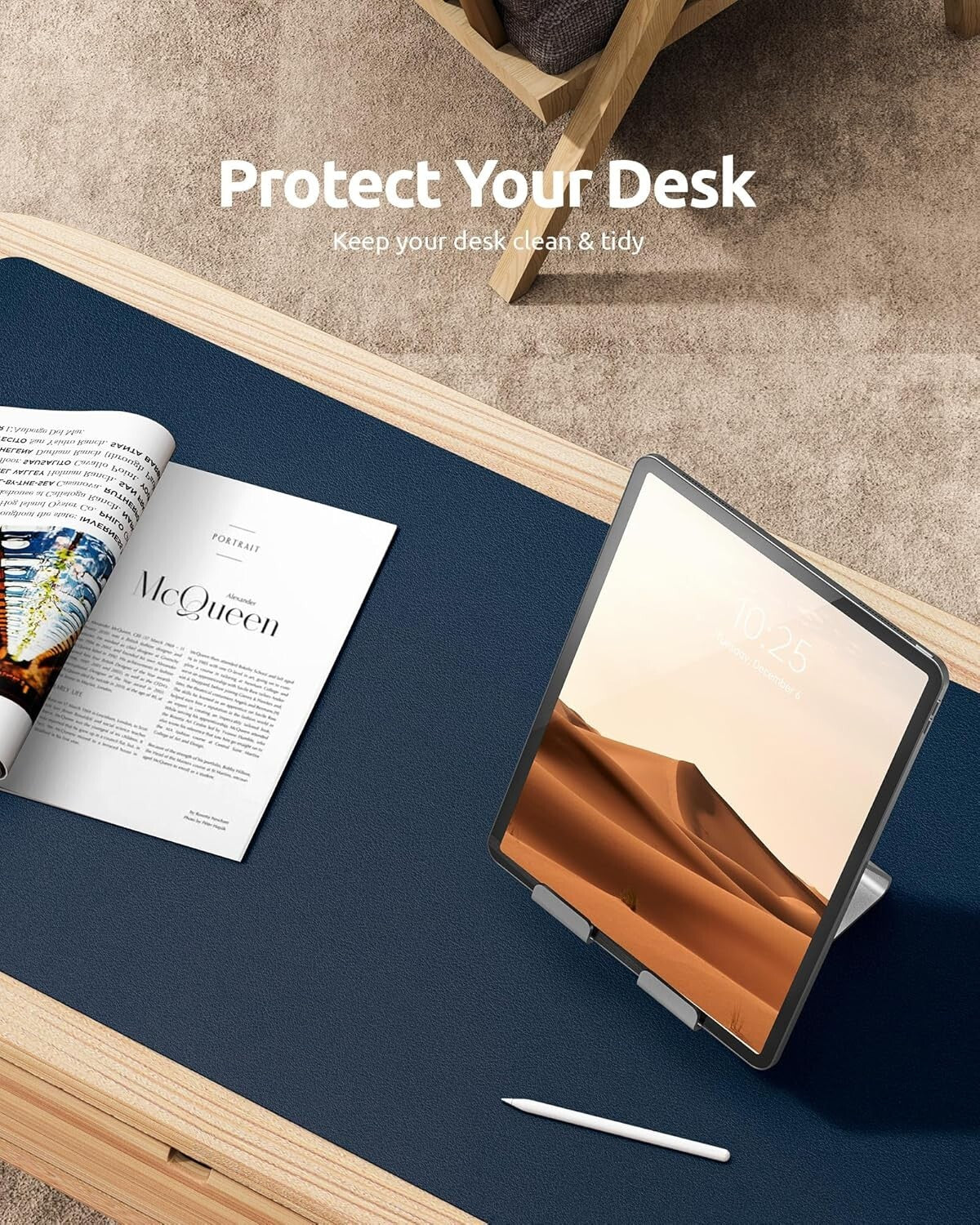 YSAGi PU Leather Desk Mat, Large Mouse Mat, Non-Slip Desk Pad Desk Protector Mat