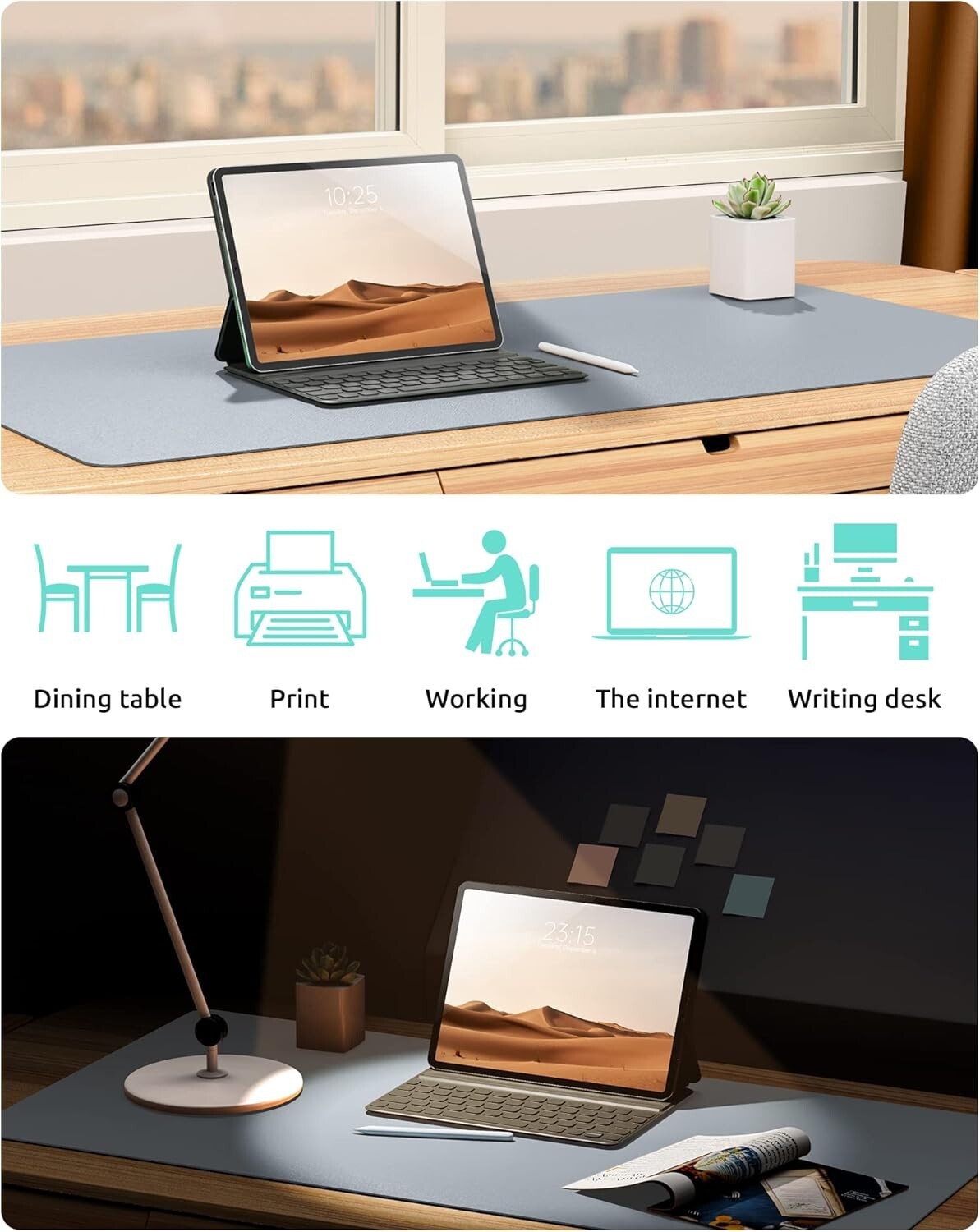 YSAGi PU Leather Desk Mat, Large Mouse Mat, Non-Slip Desk Pad Desk Protector Mat